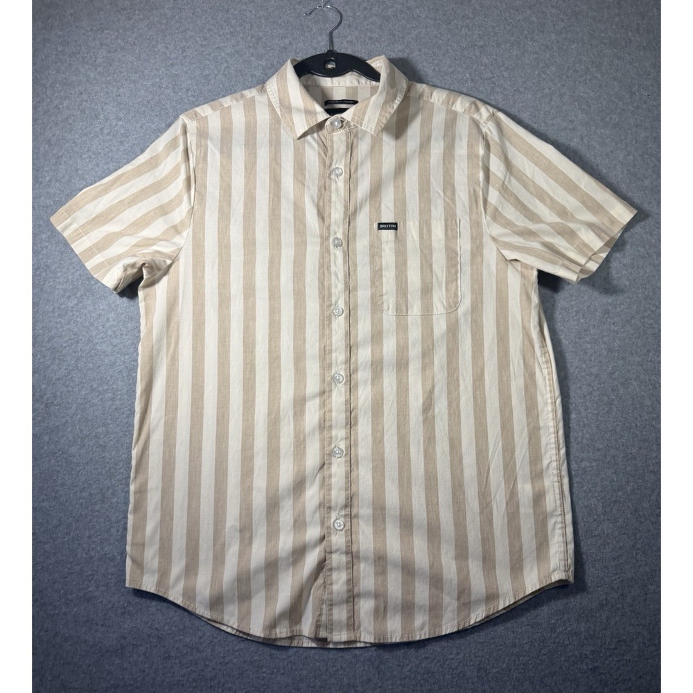 Brixton Charter Standard Fit Short Sleeve Striped Button Down Shirt Size S